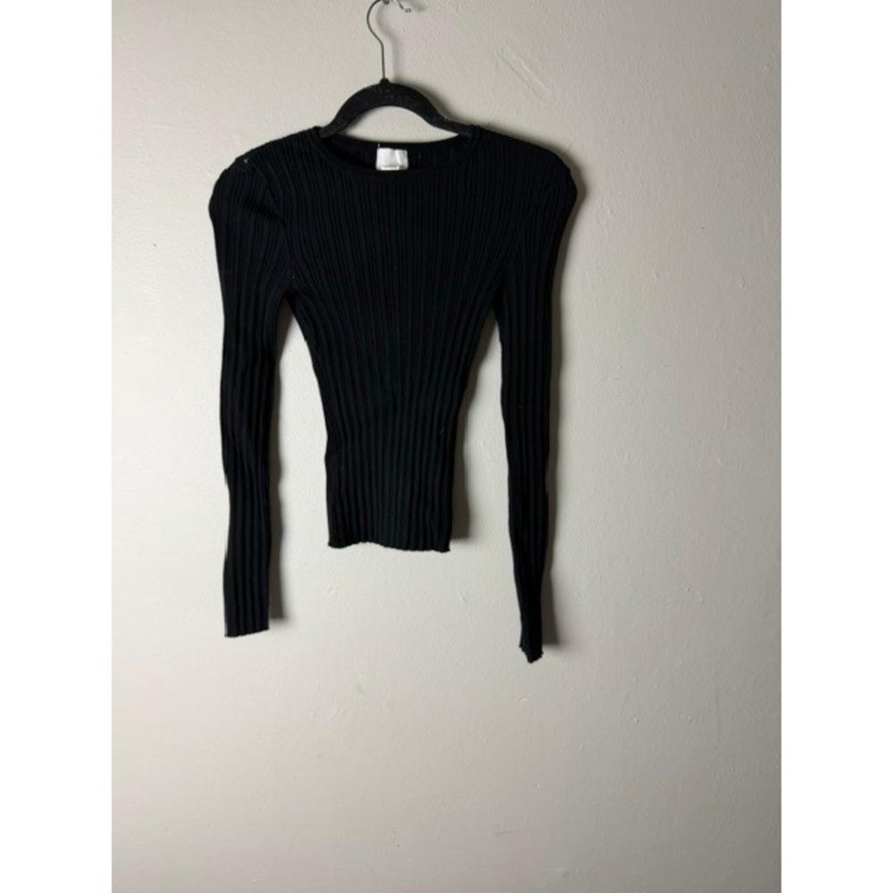 HM Black Ribbed Knit Long Sleeve Top LivaEco Viscose Crew Neck Slim Fit Small